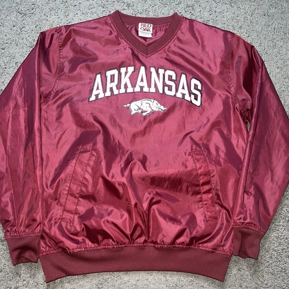 Arkansas Razorbacks Red Oak Mens Size S Red V Neck Pullover Windbreaker Jacket - Picture 2 of 6